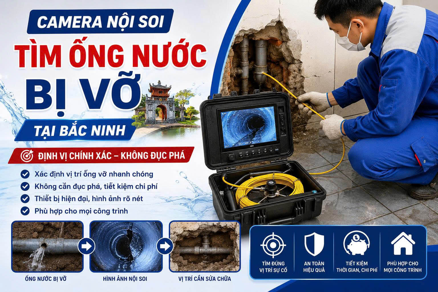 Camera Nội Soi Tìm Ống Nước Bị Vỡ Bắc Ninh