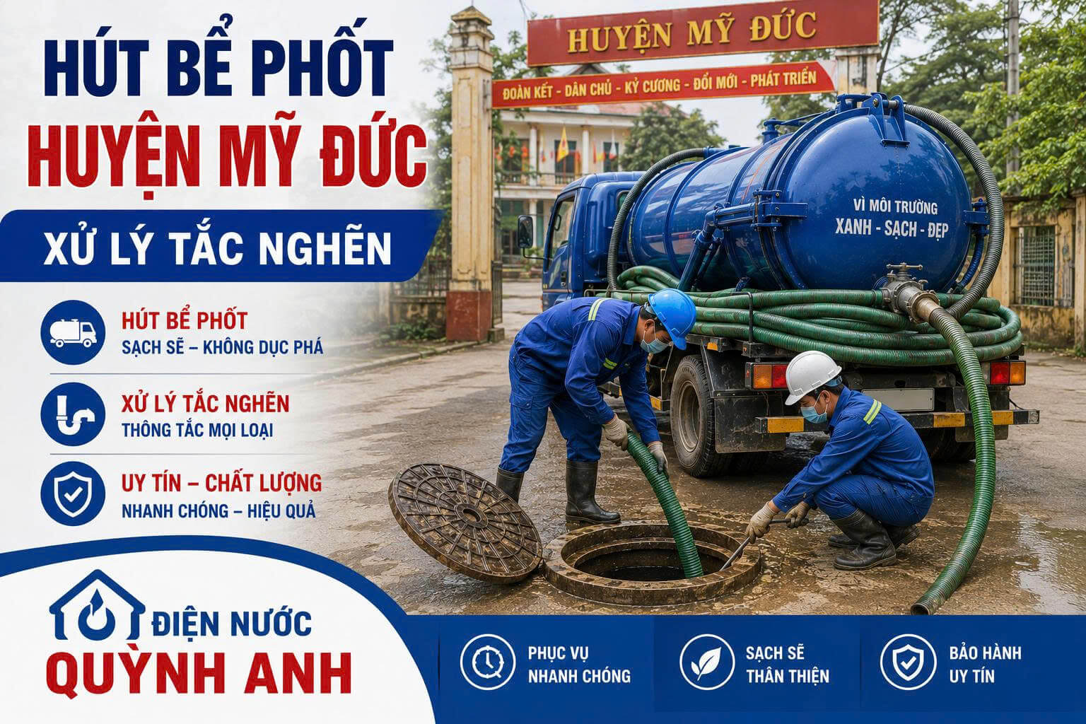 Hút Bể Phốt Huyện Mỹ Đức Xử Lý Tắc Nghẽn