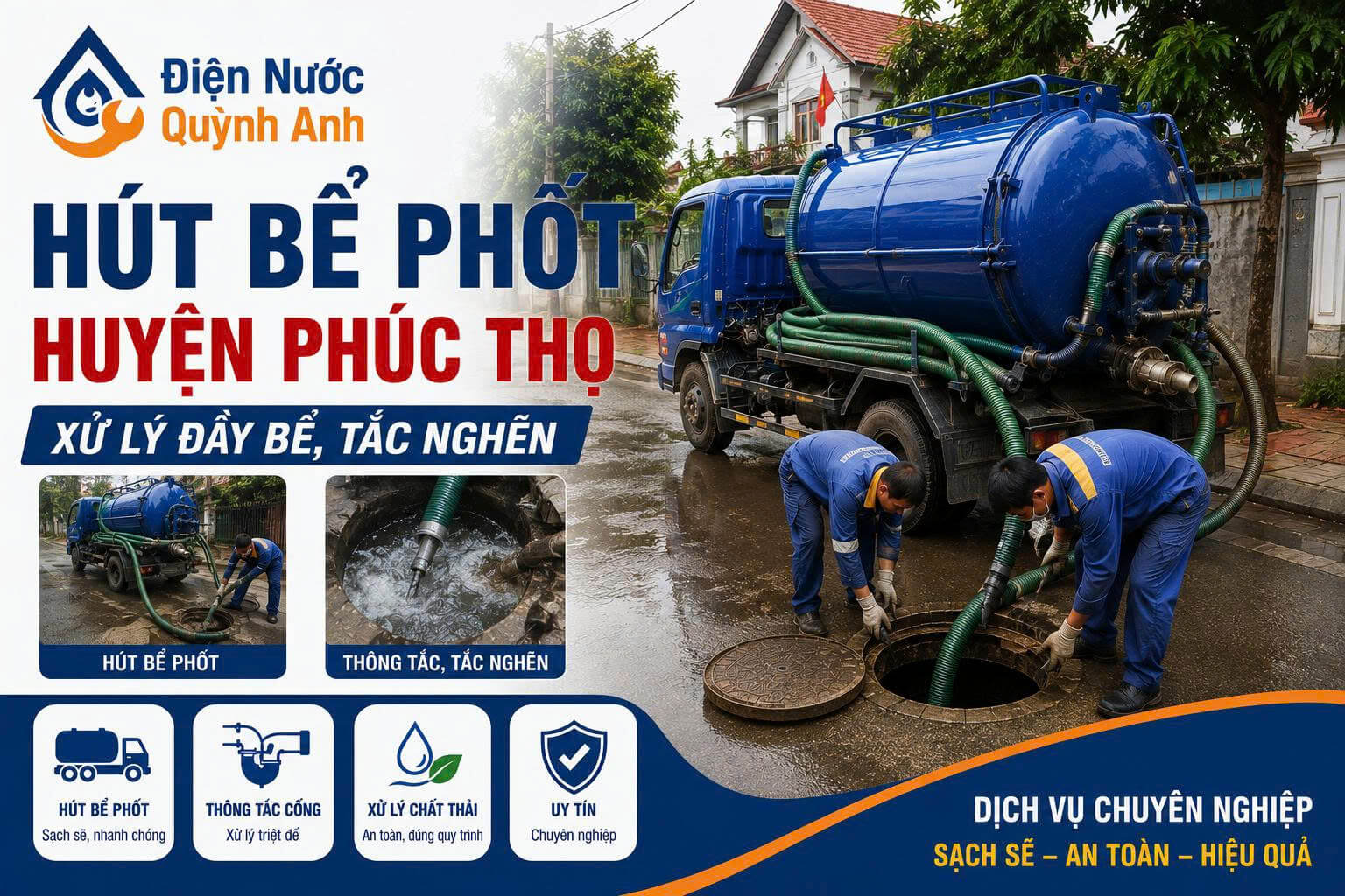 Hút Bể Phốt Huyện Phúc Thọ Xử Lý Đầy Bể, Tắc Nghẽn