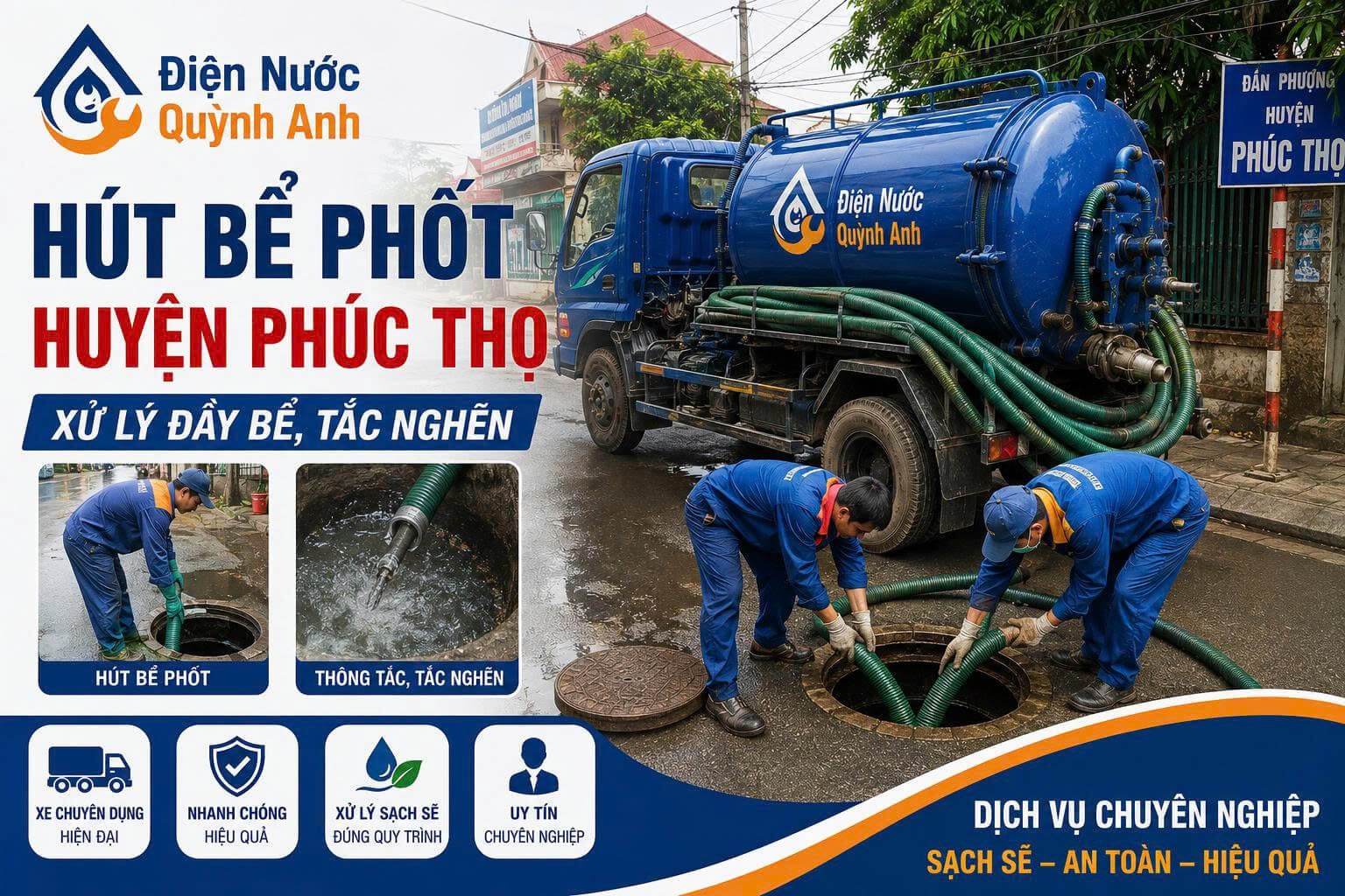 Hút Bể Phốt Huyện Phúc Thọ Xử Lý Đầy Bể