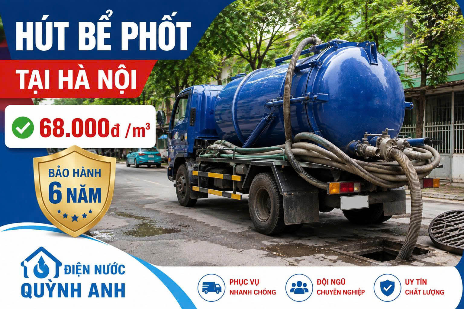 Hút Bể Phốt Tại Hà Nội【 ✔️ 68.OOOđ m3】- BH 6 Năm